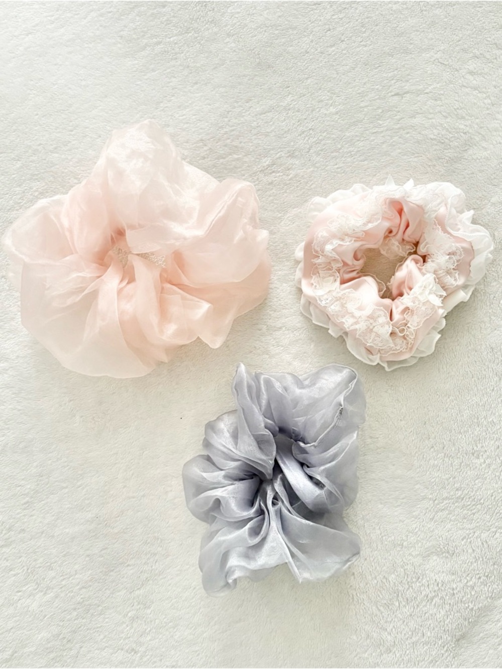 Pastel Pink Blue Green Cottagecore Hair Accessories Silky Scrunchie Set